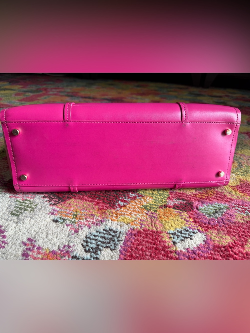 Large Hot Pink Kate Spade Tote w/ Orange-Red Lining - Picture 6 of 7